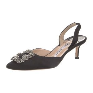 Manolo Blahnik Hangisi Crystal Buckle Slingback Pumps